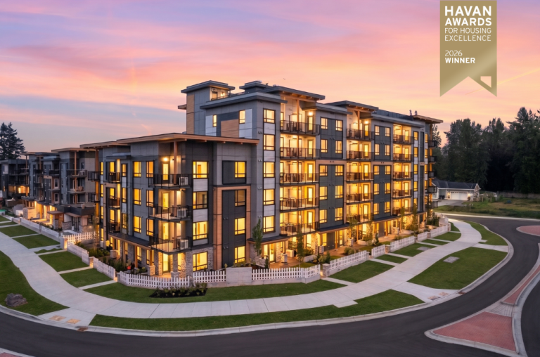 Dusk exterior photo of The Commons multi-family condominium development, winner of Best Multi-Family Condominium Unit at the 2026 HAVAN Awards