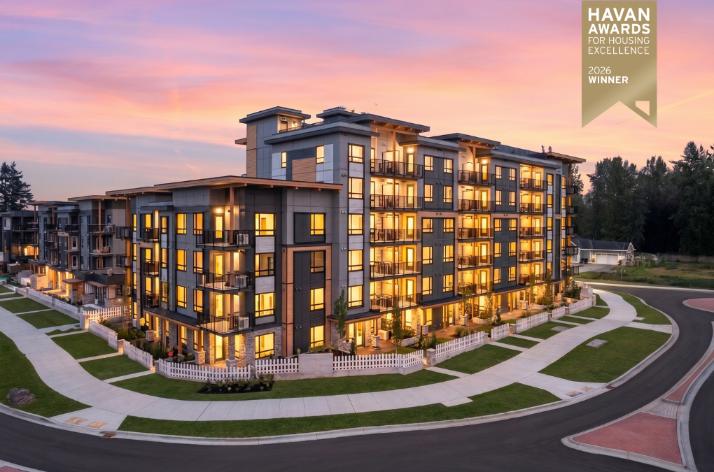 Dusk exterior photo of The Commons multi-family condominium development, winner of Best Multi-Family Condominium Unit at the 2026 HAVAN Awards