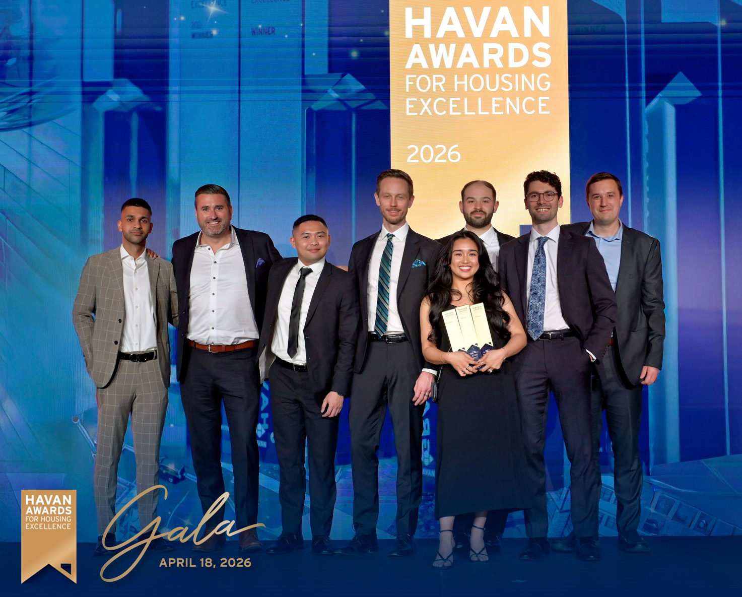 Zenterra team standing together with their Grand HAVAN Award trophy in front of the digital backdrop at the HAVAN Awards Gala on April 18, 2026