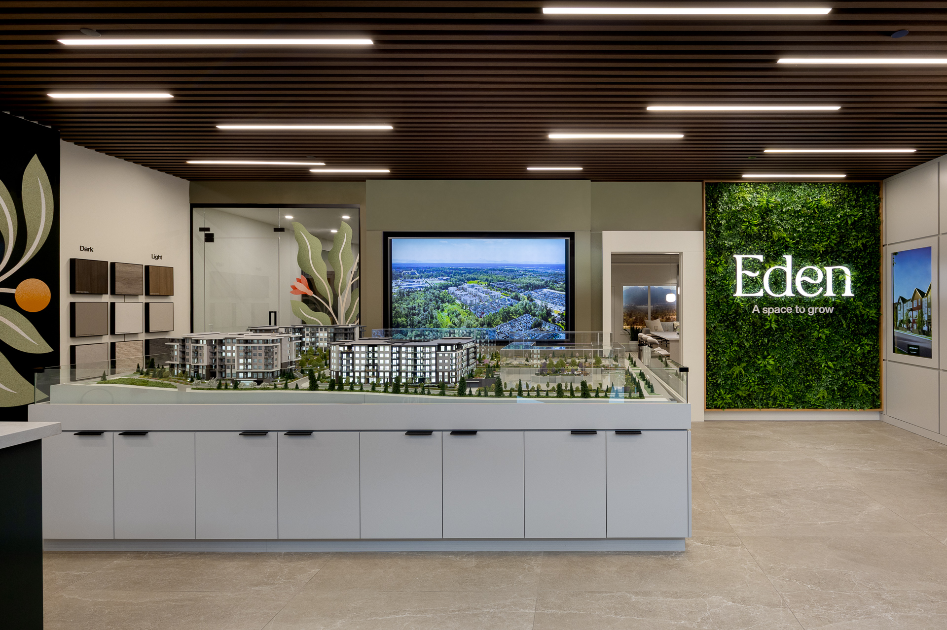 Eden presale condo architectural scale model display and feature green wall inside presentation centre