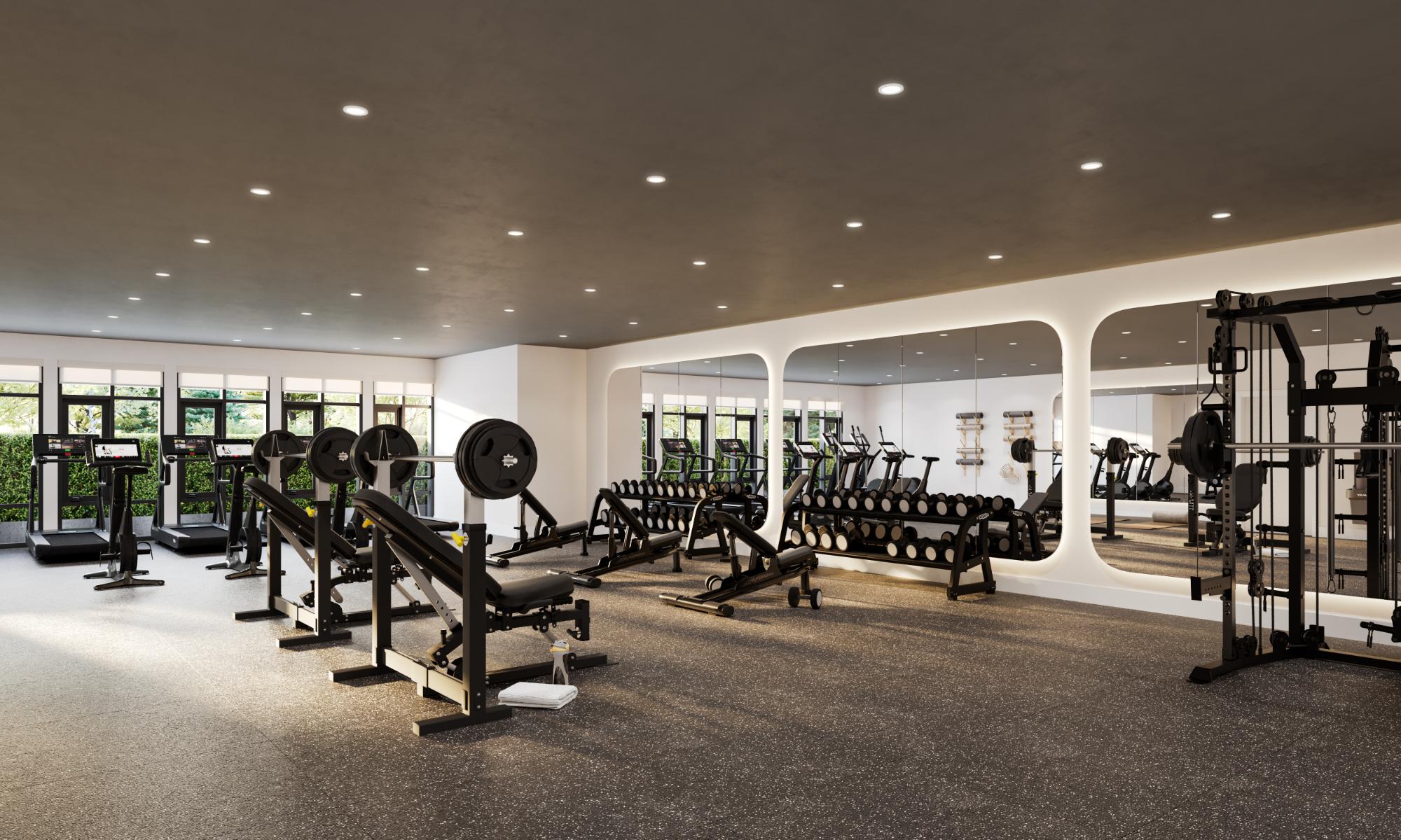 In house resident fitness centre and gym amenity room at Bute condos