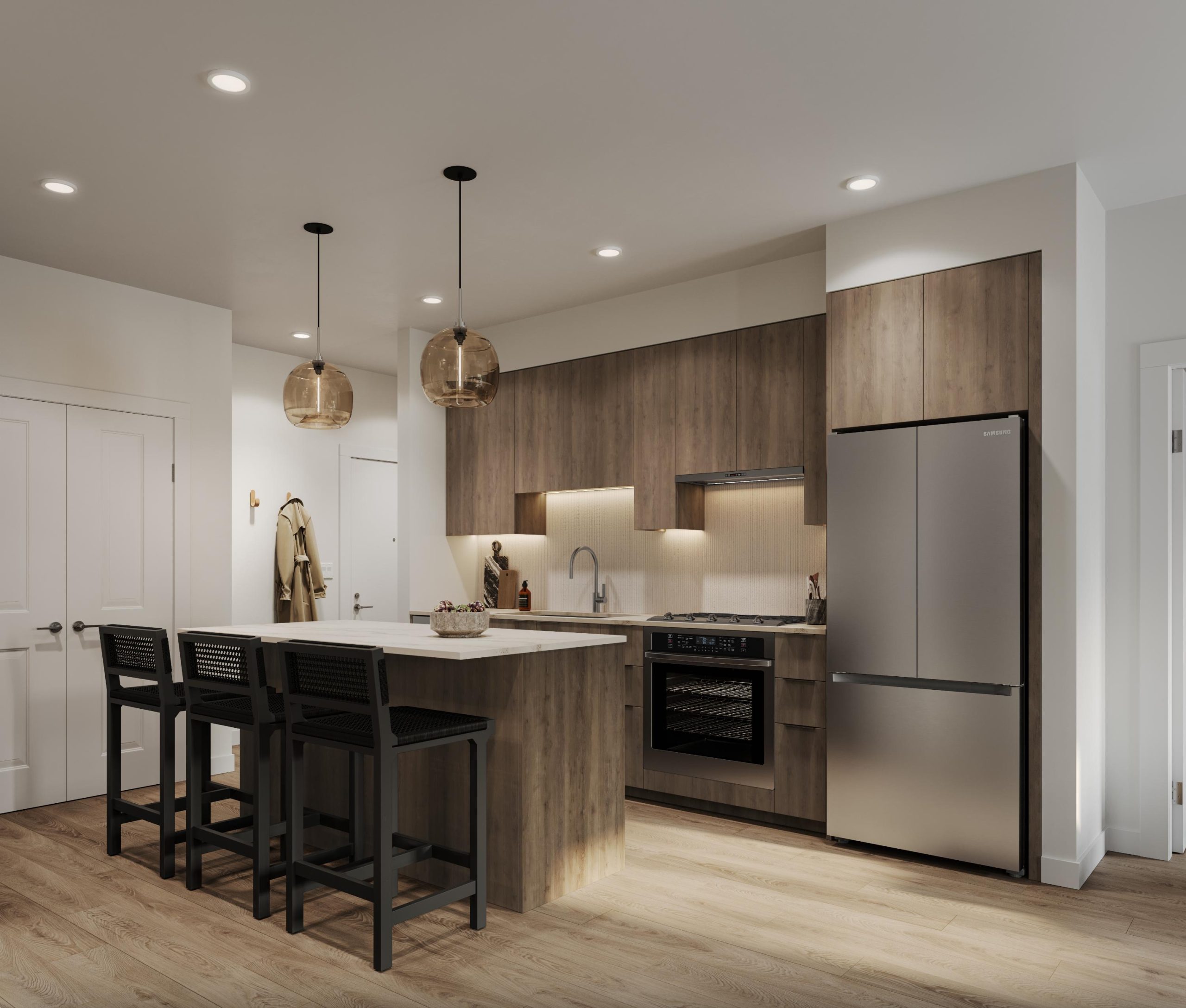 Modern kitchen interior design and appliances at Bute condos in Surrey