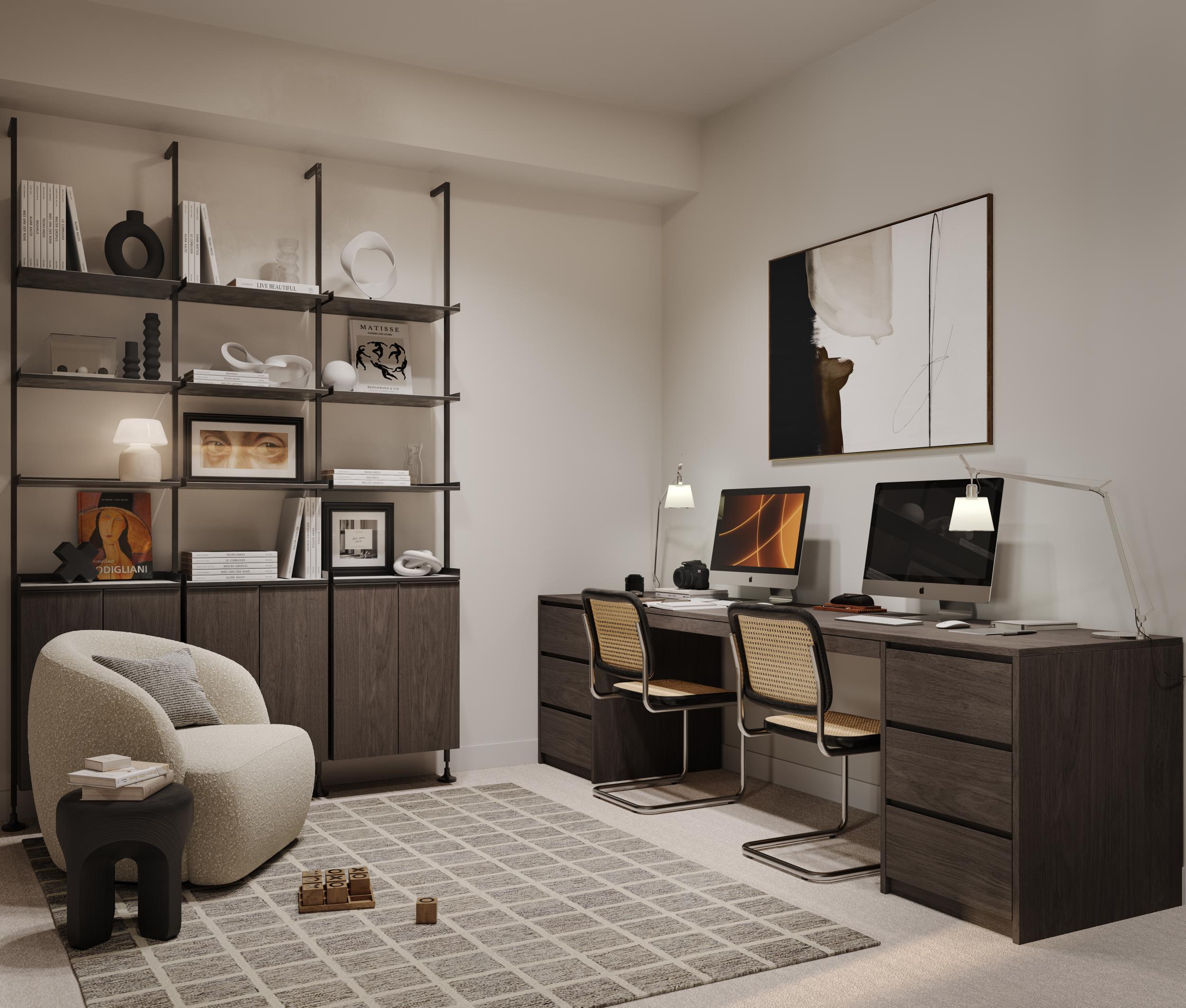 Presale condo den and home office flex space interior design at Bute Surrey