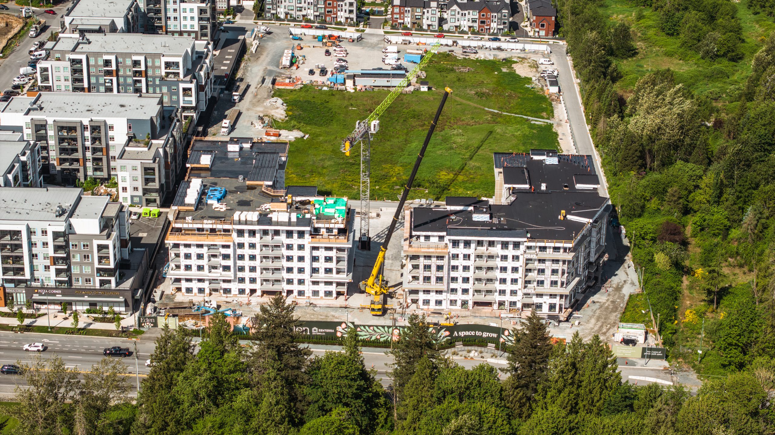 Aerial view of Solana master planned condo community under construction in Willoughby Langley